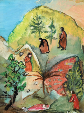 Spaziergang im Wald, Malerei hinter Glas, um 1970 ©Museum Werdenfels